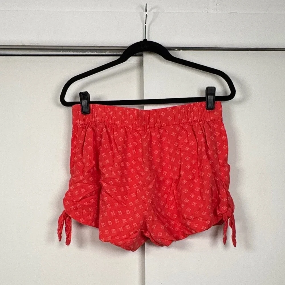 Free People Red Diamond Print Flowy Coquette Shorts with Side Bows Size Small
